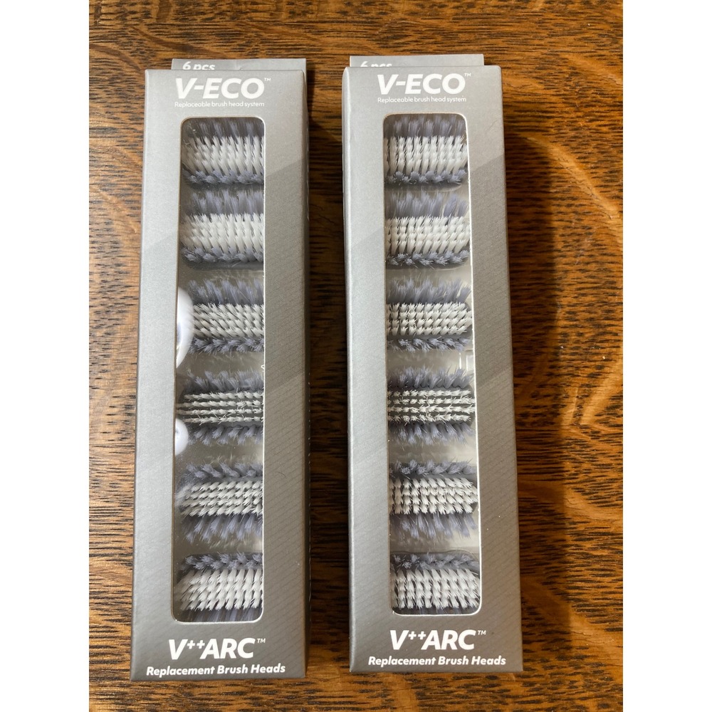 V-ECO V++ARC Replacement Brush Heads 12pk 6pcs Each V-Shaped Bristles Gray White